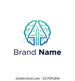 Green brain logo design mix with arrow shape. A brain arrow illustration vector