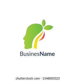 Green Brain tree logo design. Think Green label.