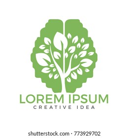 Green Brain tree logo design. Think Green label. 