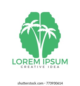Green Brain tree logo design. Think Green label. 