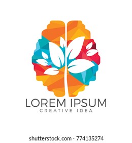 Green Brain tree logo design. Think Green label.