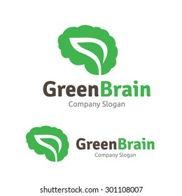 Green brain vector logo template