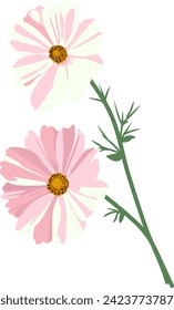 Green branch with flowers. Vector illustration.