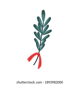 Green Branch Of Mistletoe  N Doodle Style. Isolated Objects Perfect For Cards And Pattern