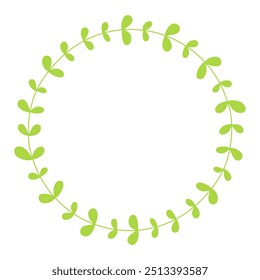 Green branch round frame template on white background.