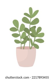 Green branches in flowerpot semi flat color vector object. Houseplant cultivation. Editable element. Full sized item on white. Simple cartoon style illustration for web graphic design and animation