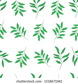 A green branches of leaves. Seamless pattern on white background.