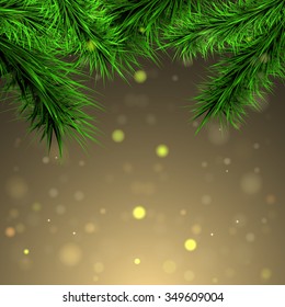green branches on a golden background, vector