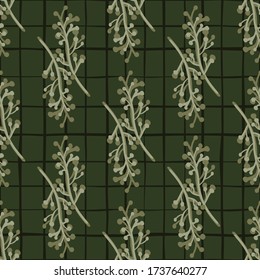 Green branches seamless pattern. Vintage rustic with twig pattern. Design for fabric, textile print, wrapping paper, cover. Abstract vector illustration.
