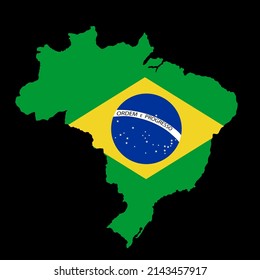 Green Brazil map flag vector silhouette illustration isolated on black background. South America country. Brazil flag.