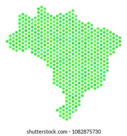 Green Brazil map. Vector hexagonal territory scheme in eco green color shades. Abstract Brazil map concept is designed of hex tile items.