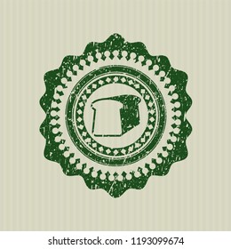 Green bread icon inside distress with rubber seal texture
