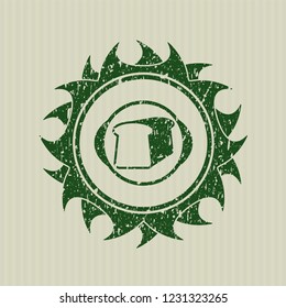 Green bread icon inside distressed rubber grunge seal