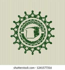 Green bread icon inside distressed rubber grunge texture stamp