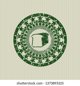 Green bread icon inside distressed grunge seal