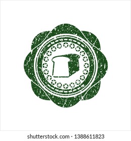 Green bread icon inside distressed rubber texture