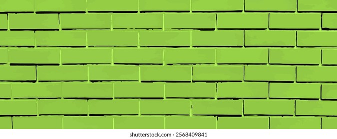 Green brick background, with a vibrant green color and textured brick pattern. The background is bold and striking, green background. Brick texture background vector wallpaper