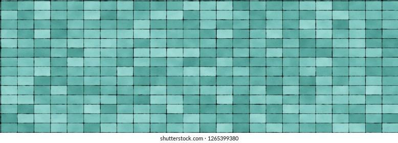 Green brick wall abstract background. Texture of bricks. Decorative stone. Realistic wide vector illustration. Template design for web banners