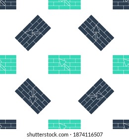 Green Brick wall with trowel icon isolated seamless pattern on white background. Vector.