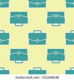 Green Briefcase icon isolated seamless pattern on yellow background. Business case sign. Business portfolio. Vector Illustration