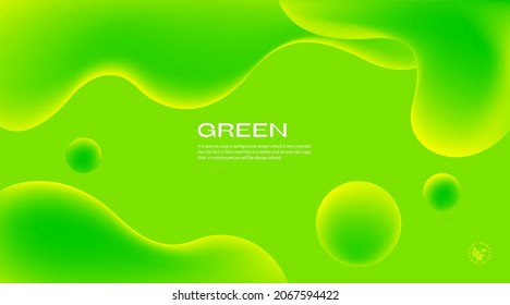 Diseño de fondo verde y brillante, concepto 3D. Elementos verdes con gradiente de fluido. Ilustración creativa para afiche, web, aterrizaje, página, portada, anuncio, saludo, tarjeta, promoción.