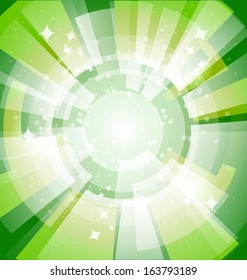 Fundo verde brilhante com raios. Ilustração vetorial. Eps 10