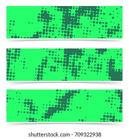 Green bright halftone vintage dotted urban flyers collection. Vector illustration
