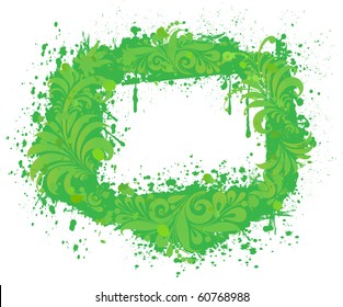 Green bright ink splashes on white background