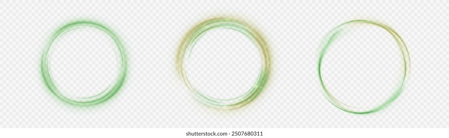 Efecto de luz de anillo brillante verde con efecto de luz especial y lugar para texto. Para diseño y Ilustraciones vectoriales sobre fondo blanco PNG.	
