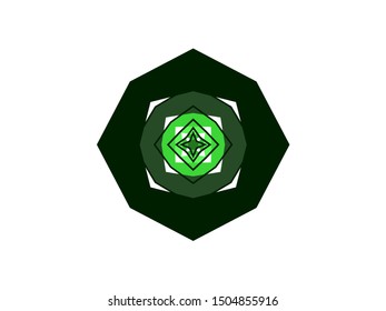 Green bright rounded acute symmetrical star flower stained glass