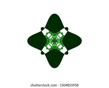 Green bright rounded acute symmetrical star flower stained glass