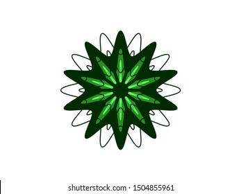 Green bright rounded acute symmetrical star flower stained glass