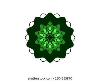 Green bright rounded acute symmetrical star flower stained glass