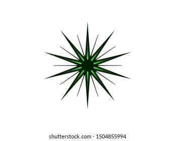 Green bright rounded acute symmetrical star flower stained glass