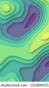 Green bright wave paper cut background template. Flyer, cover, banner design. Trendy vector abstract shapes for presentations and posters.