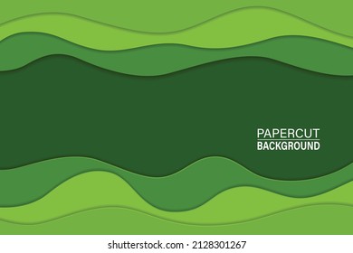 Green bright wave paper cut background template. Flyer, cover, banner. Trendy vector abstract shapes for presentations and posters. Vector illustration