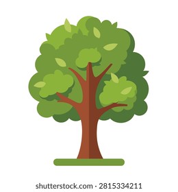 Green Broadleaf Oak Tree Vector Illustration