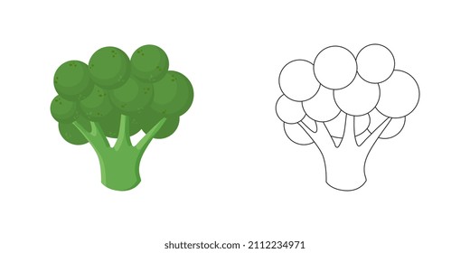 Green Broccoli to be colored, the coloring book for preschool kids with easy educational gaming level.