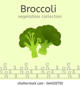 Green broccoli curds on a light background. Vegetables collection. Vector illustration.