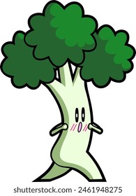 brócoli verde avergonzado por no tener ropa