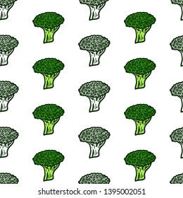 Green Broccoli Isolated on White Background. Seamless Pattern