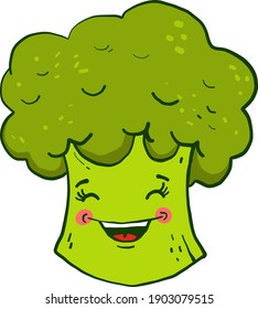 Green broccoli laughing, illustration, vector on a white background.