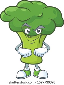 Green broccoli mascot cartoon character style with Smirking face