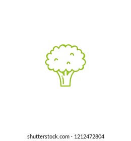 Green Broccoli On A White Background. Linear Drawing, Vector Graphics.