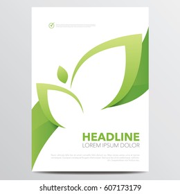 Green brochure or annual report modern leaf cover design template. Vector illustration.