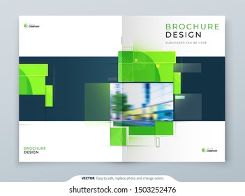 Green Brochure Cover Template Layout Design. Corporate business annual report, catalog, magazine, flyer mockup. Creative modern bright eco concept with square shape