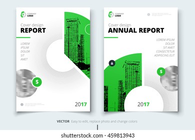 Green Brochure design. Corporate business template for annual report, catalog, magazine. Layout with modern abstract circles and light background, round shape. Creative poster, flyer or banner concept