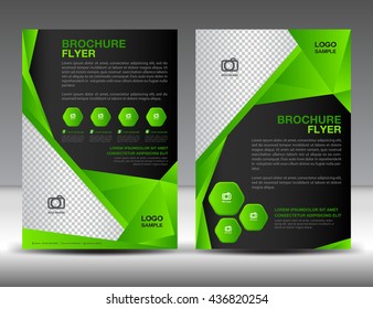 Green brochure flyer design template in a4 size, flyer template, annual report cover design, newsletter, newspaper, magazine ads, leaflet, poster, catalog, Brochure design, Green polygon background