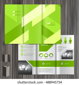 Green brochure template design with diagonal shapes. Cover layout