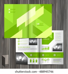Green brochure template design with diagonal shapes. Cover layout